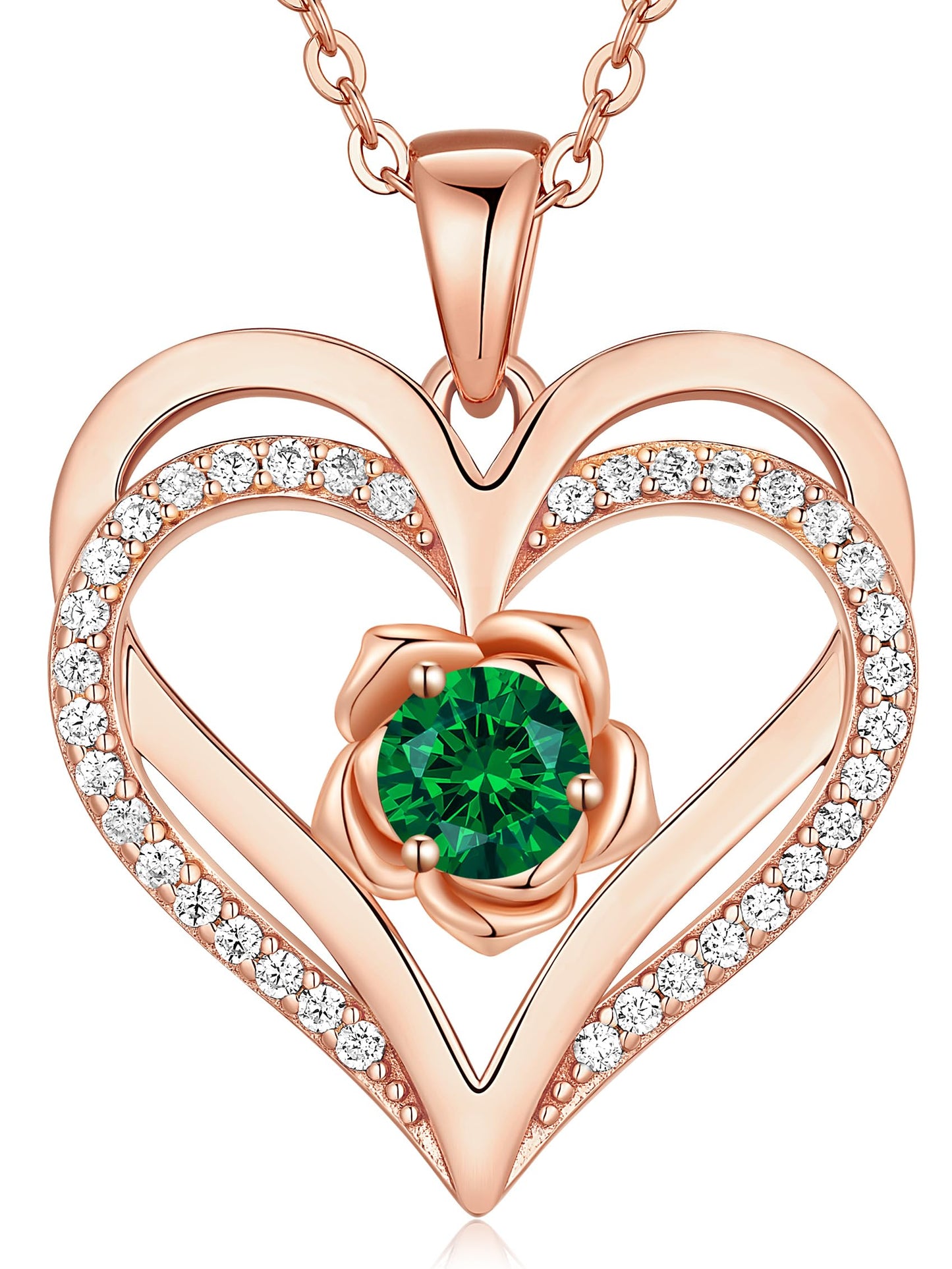 CDE S925 Silver Rose Gold Heart Birthstone Necklaces for Women，Ideal Anniversary or Birthday Jewelry Gifts for Wife Girlfriend Her
