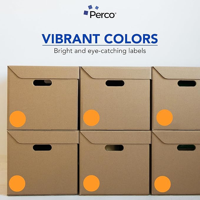 Perco Fluorescent Orange 3-Inch Round Circle Dot Sticker Labels with Easy Peel Perforation - 500 Labels per Roll - Strong Adhesion, Vibrant Colors for Organizing, Crafting & More - Made in USA