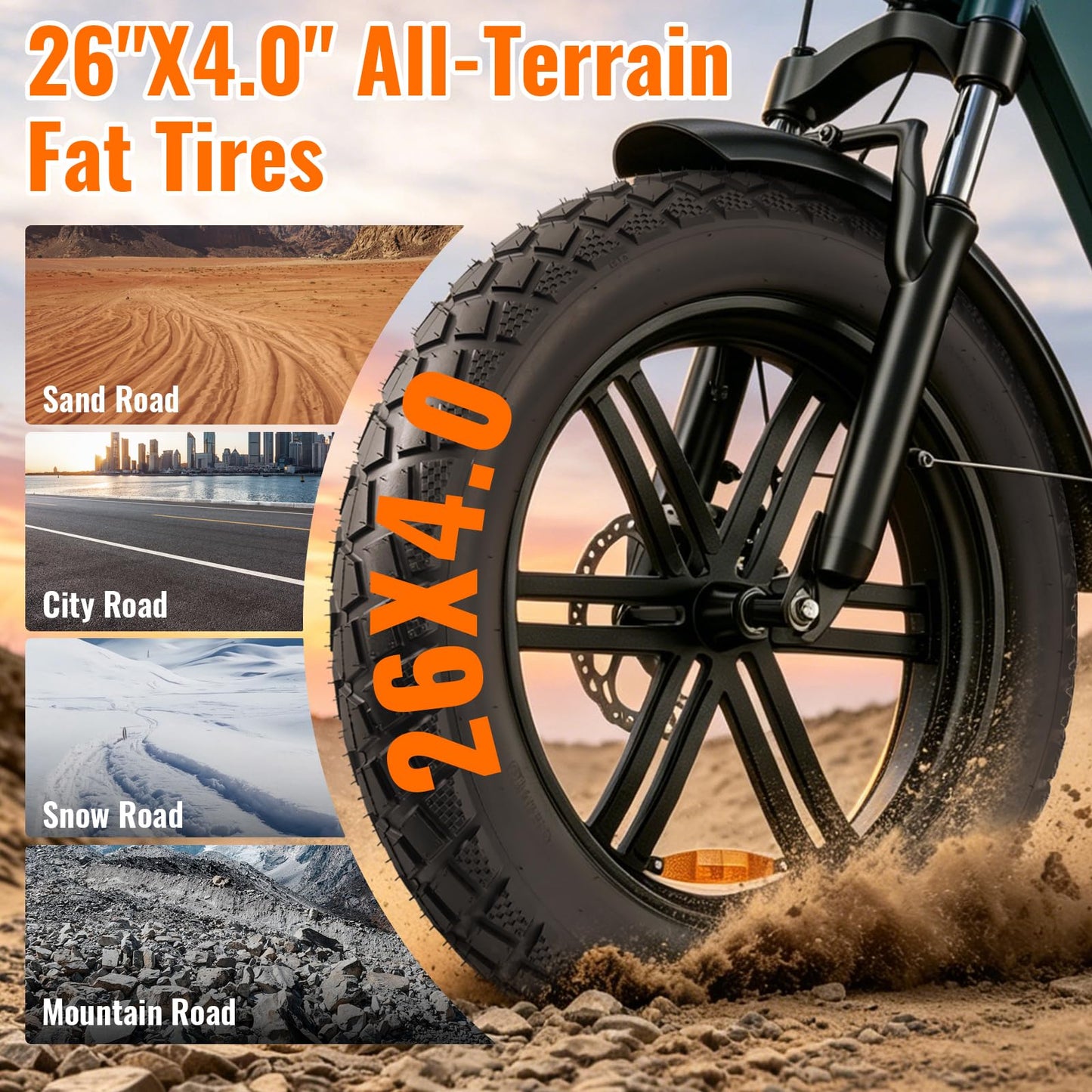 26x4.0(98-559) Heavy Duty Fat E-Bike Tires,High-Performance 26" Electric Folding Replacement Bike Tires,Durable All-Terrain Directional Tread Bicycle Tires-2PCS (EW003)