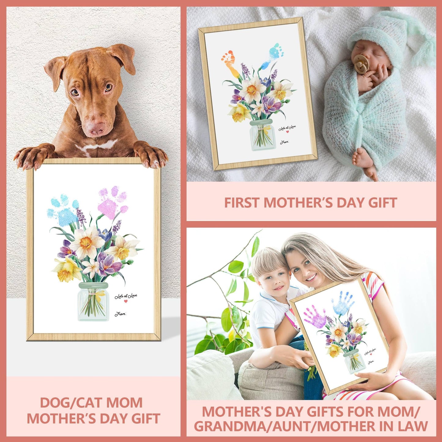 HiFulerr Mom Birthday Gifts - Handprint Flower Crafts from Kids, First Mothers Day Gifts, Unique Birthday Christmas Gift and Decorations for Mom from Son Daughter Dog, Gift for Grandma Nana Mimi Gigi