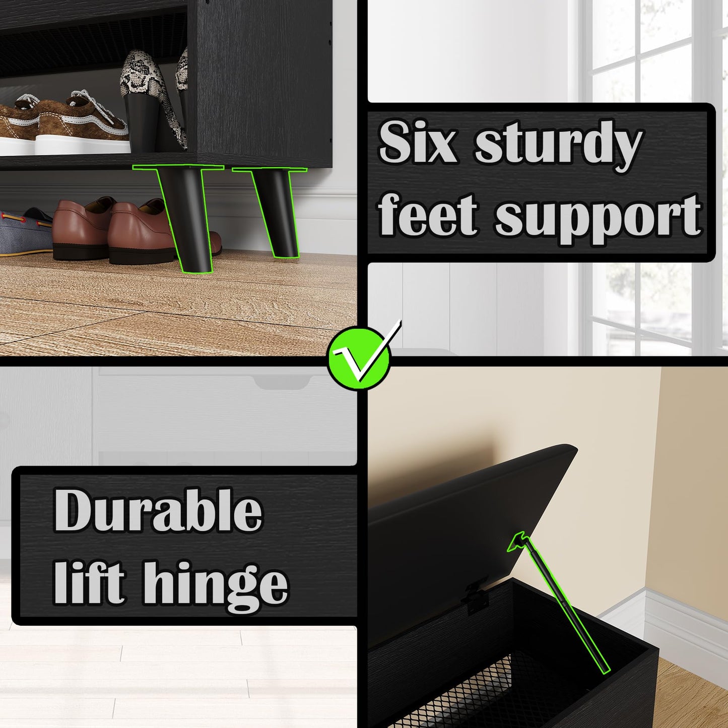 ZOPEND 50" Entryway Shoe Bench with Hidden Storage,Shoe Organizer Storage Bench with Shelf and Cabinet Entryway Bench for Bedroom Living Room and Hallway