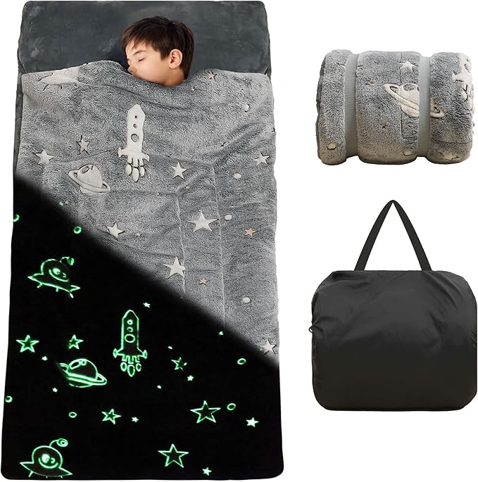Kids Sleeping Bag for Girls Boys Glow in The Dark Toddler Slumber Bag Luminous Soft Sleepover Bag Nap Mat Preschool Daycar...