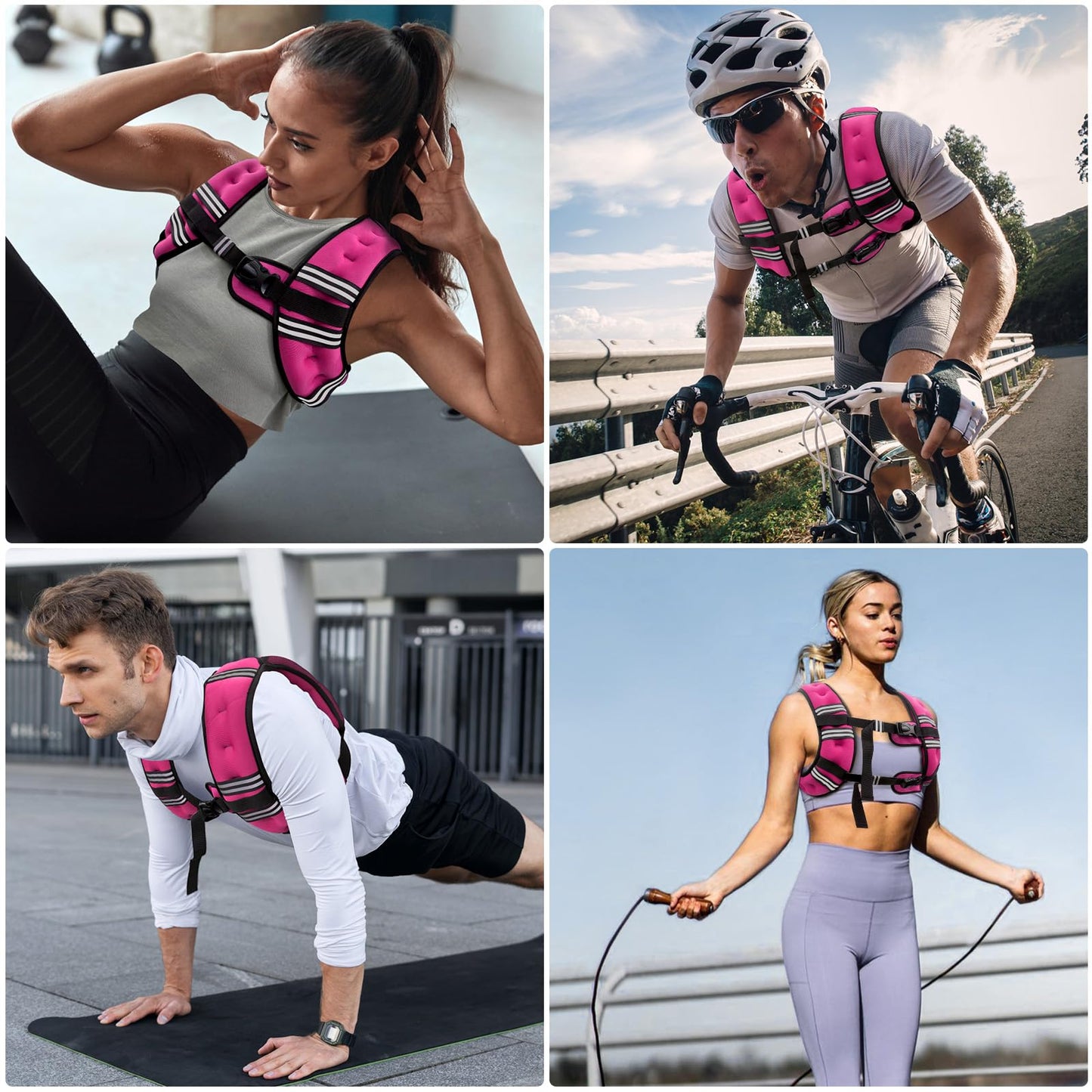 Zeerun Weighted Vest for Women & Men with Reflective Stripe and Adjustable Buckle, Comfortable & Durable Rucking Vest for Walking, Running & Strength Training, 8LBS-Pink
