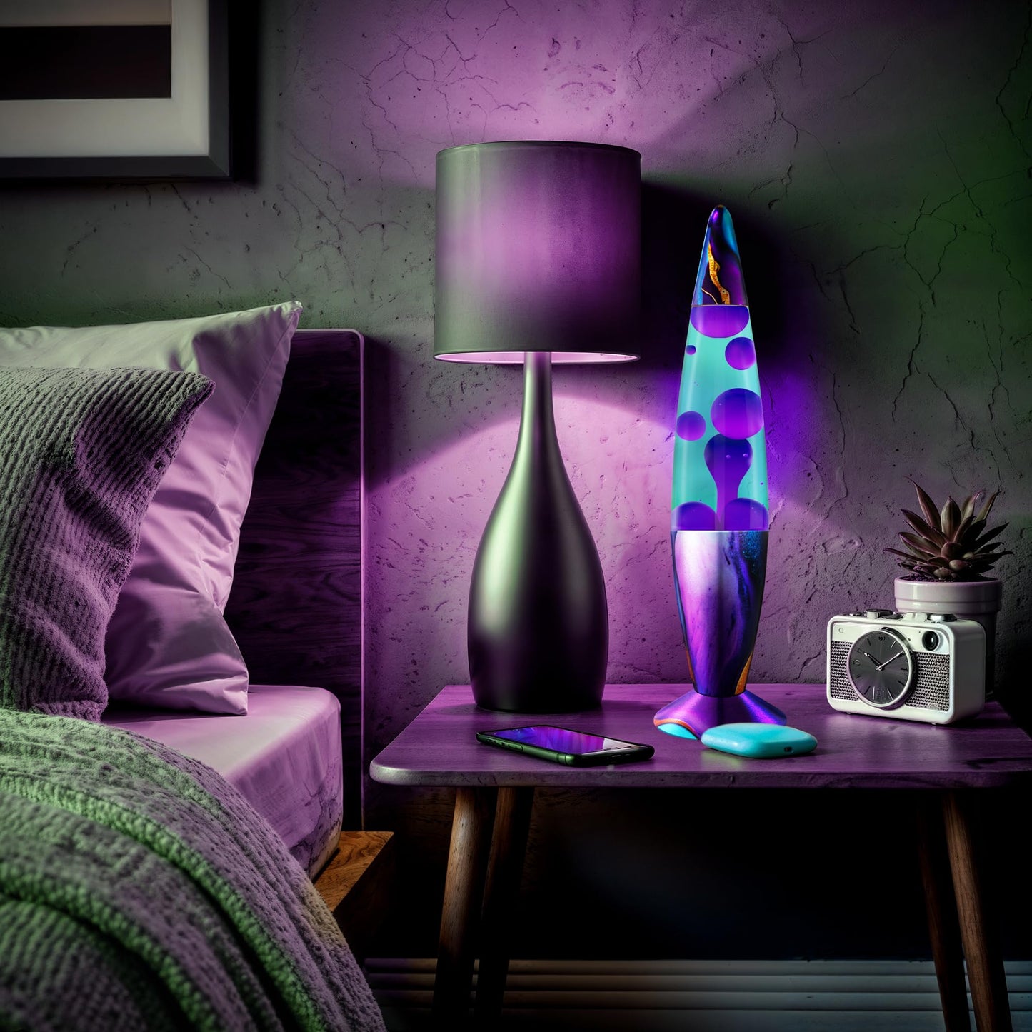 JAMBO 16" Beautiful Lamp- Teal with Purple Wax- Relaxing Liquid Light, Night Light Nightlight, Retro Home Decor Light, Living Room Office Bedroom Lamp for Adults Teens Kids, Magma Motion
