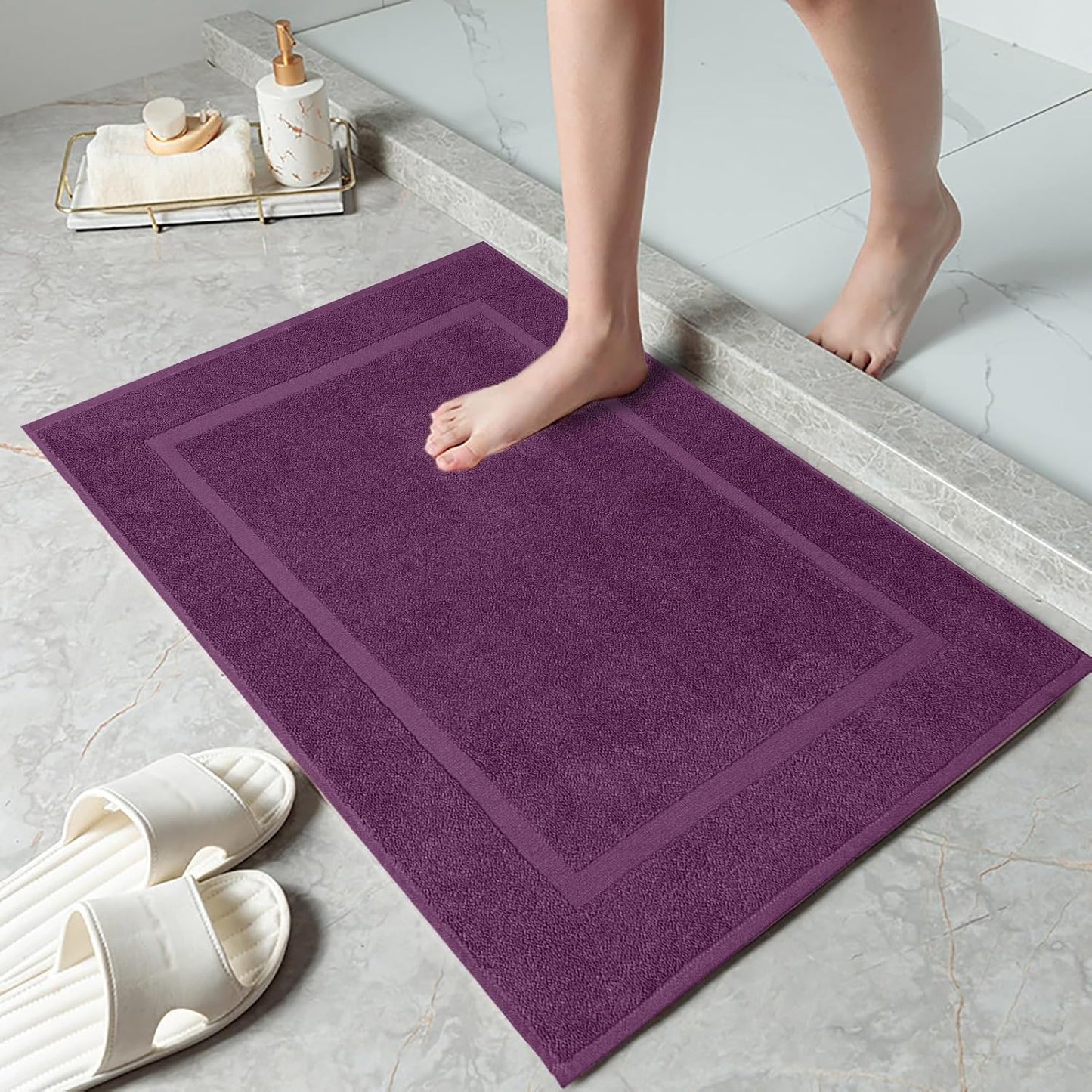 DAN RIVER Classic Cotton Bath Mats Set of 2 – Not a Bathroom Rug, Ultra Soft, Highly Absorbent & Machine Washable Bath Mat Towel for Bathroom Floor Mat – Durable, Quick-Dry, 21x34 Inches, Purple