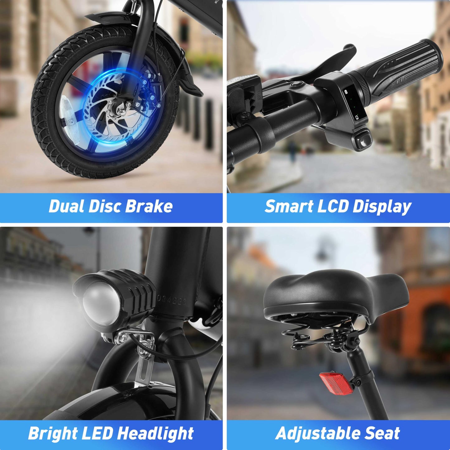 DYU Electric Bike for Adult 350W Motor 36V 7.5Ah Battery,15.5 Mph Folding Electric Bicycles, Dual Disc Brakes 14" Commuter City Mini Ebikes with Pedals for Adults and Teens