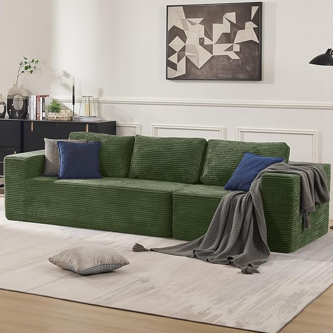 Furnify 67" Loveseat Sofa, Cloud Modular Couch, Upholstered Floor Sofa with Deep Seat, Upholstered Foam Sofa for Bedroom Living Room, No Assembly Required (Green, Plush Corduroy Fabric)