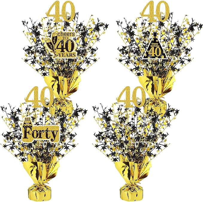 Tatuo 4 Pcs Metallic Foil Spray Centerpiece Happy 30th 40th 50th 60th Years Centerpiece Table Decorations for Black and Go...
