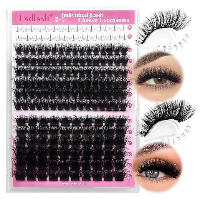 FADLASH Cluster Eyelash Extensions with Bottom Lash Clusters 100D 200D Individual Lashes 12-18mm Eyelash Clusters Fluffy DIY Lash Extensions 3D Effect (100D+200D-12-18mm)