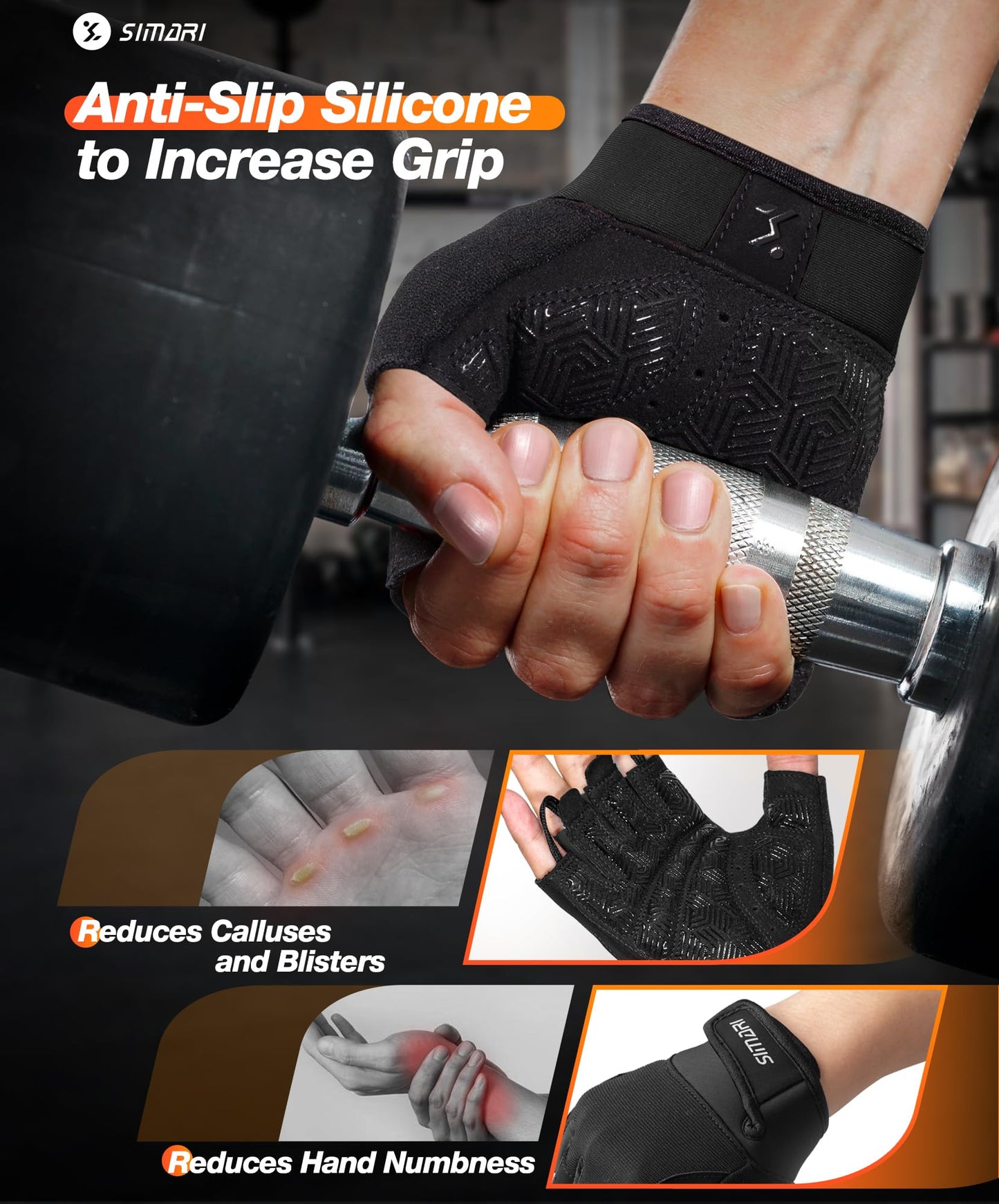 SIMARI Breathable Workout Gloves for Men & Women, Weight Lifting Gloves with Padded, Grip, Full Palm Protection, Gift for Gym Exercise, Cycling, Weightlifting Training, Fitness, Black, Size XS