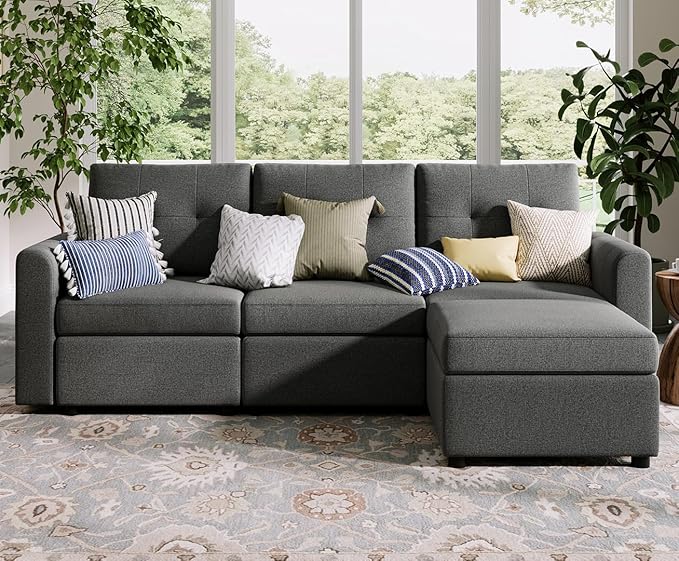 LINSY HOME Modular Sectional Sofa Oversized, Rubik III Removable Cover Living Room Couches with Storage Deep Seat & Ottoman Chaise L/U Shaped Sofa Modern Couch (Dark Grey, 3 Seats & 1 Ottoman)