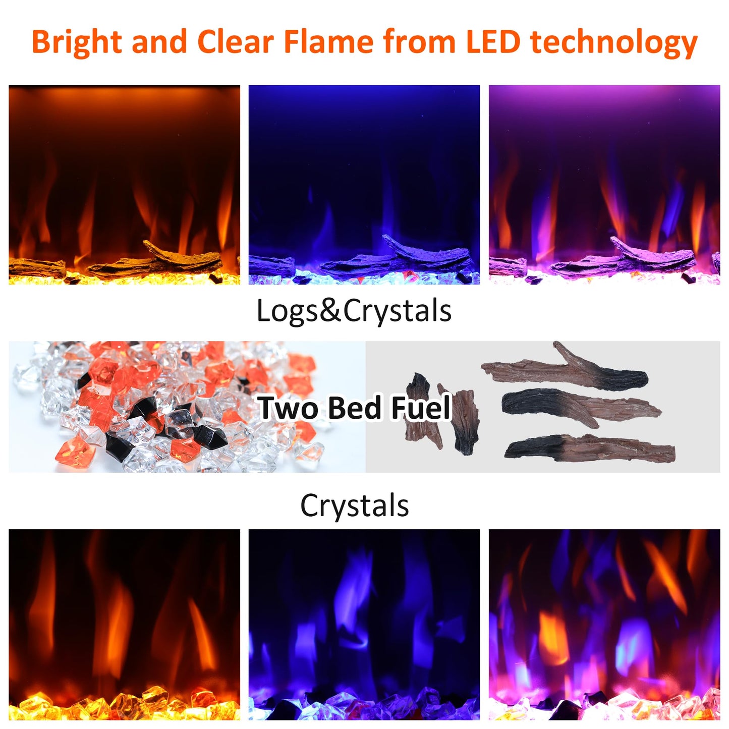 60 inches Electric Fireplace, Recessed and Wall Mounted Fireplace Heater and Linear Fireplace Inserts, with Timer, Remote Control, Adjustable Flame & Light Colors, 750W/1500W, Black