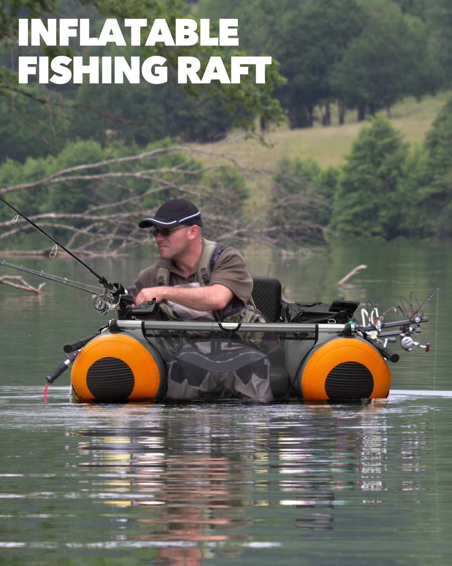 DAMA Inflatable Boats Heavy Duty Raft Fishing Boat Dinghy 170 * 120cm, w/Fishing Rod Holders & Seat, Inflatable Seat, Oars, Storage Bag