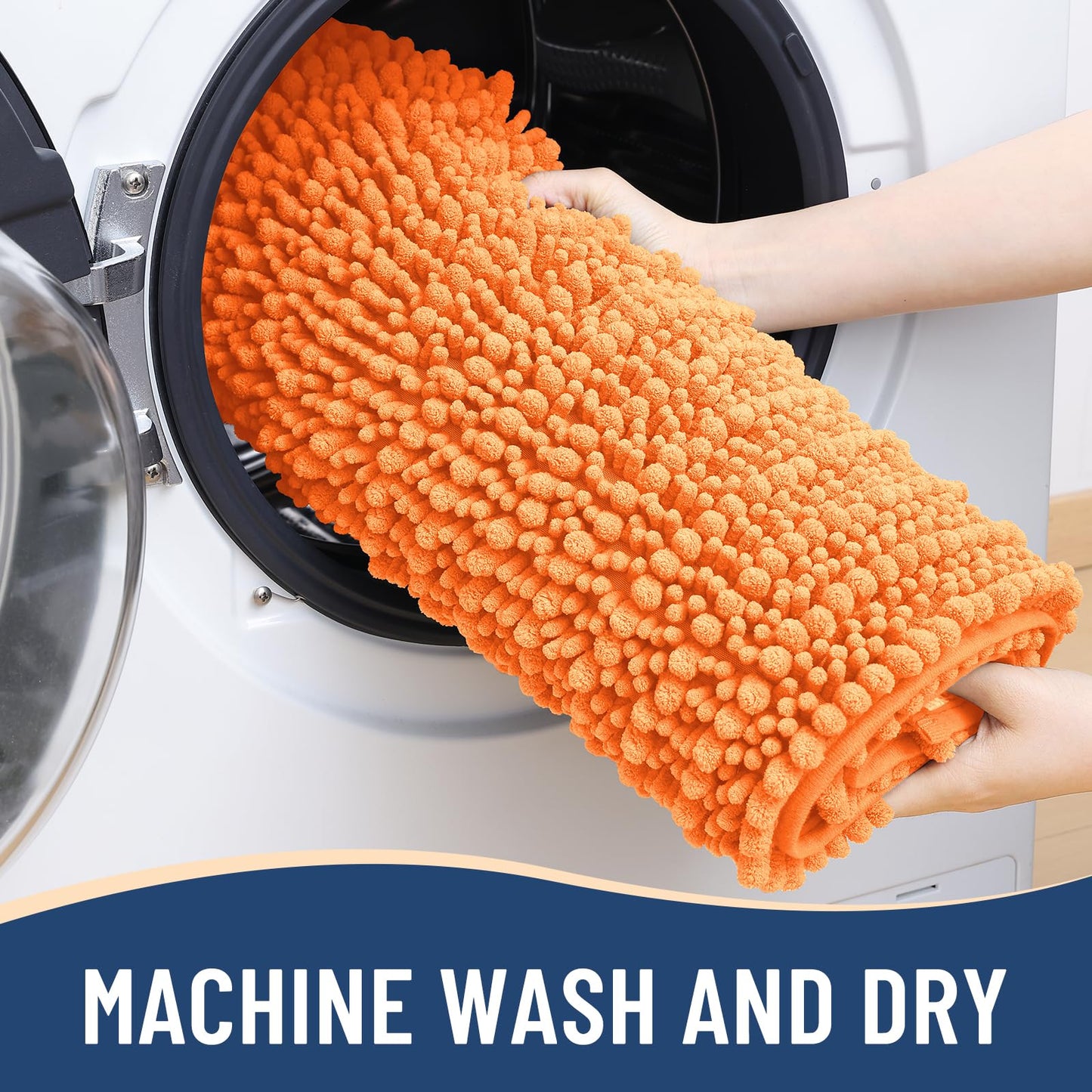 Arotive Luxury Chenille Bathroom Rug Mat, Extra Soft Thick Absorbent Shaggy Bath Rugs, Non-Slip Machine Wash Dry, Plush Bath Mats for Bathroom, Shower and Tub, 24x16, Orange