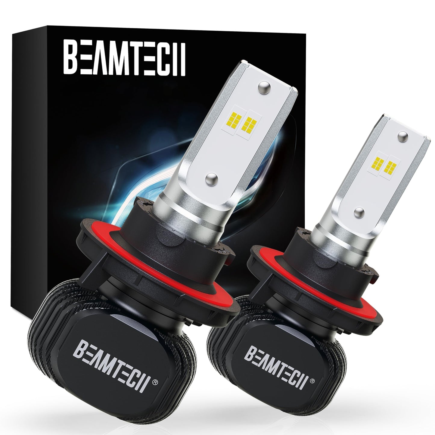 BEAMTECH H13/9008 Bulbs, S1 Series Fanless 300% Brighter 6500K White Fog Light for Car Powersports ATV UTV, Pack of 2
