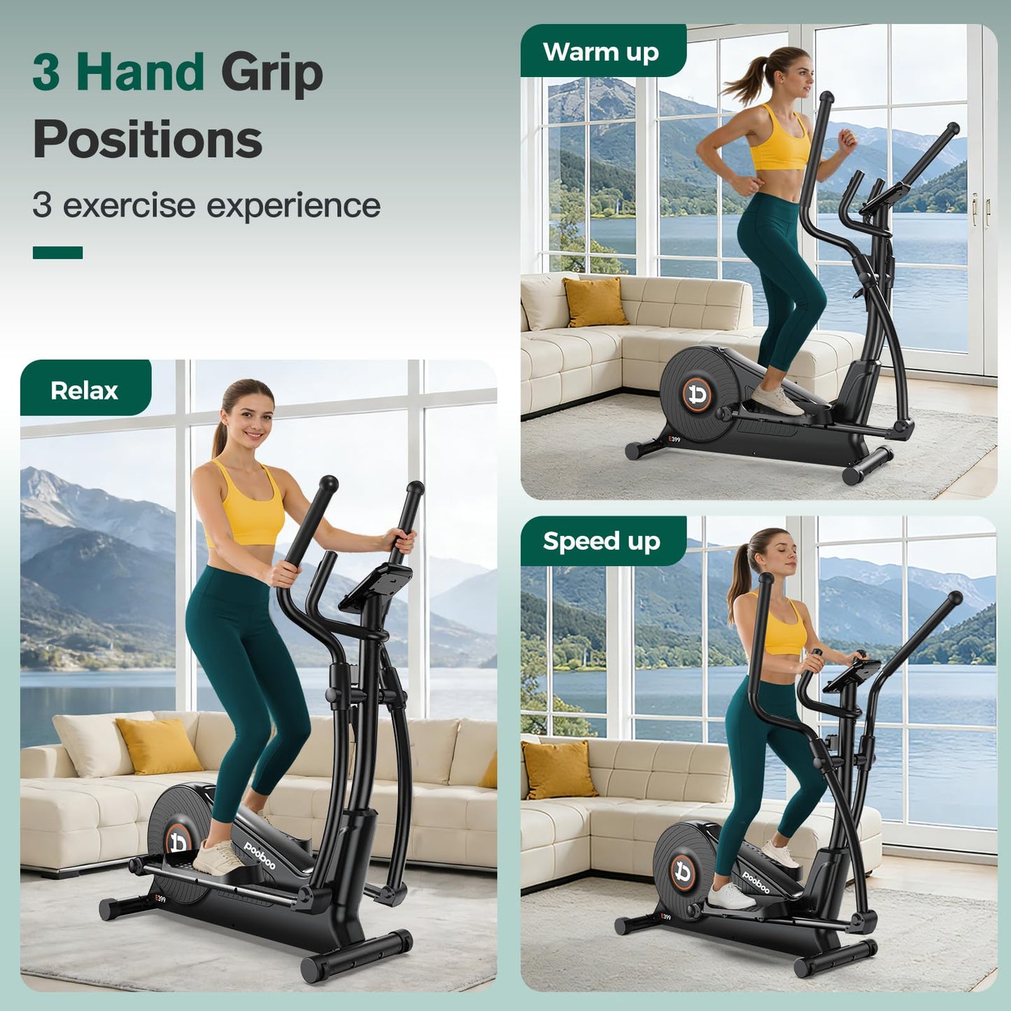pooboo Elliptical Machine, Elliptical Exercise Machine with 16-Level Resistance&Quiet Magnetic Driving System