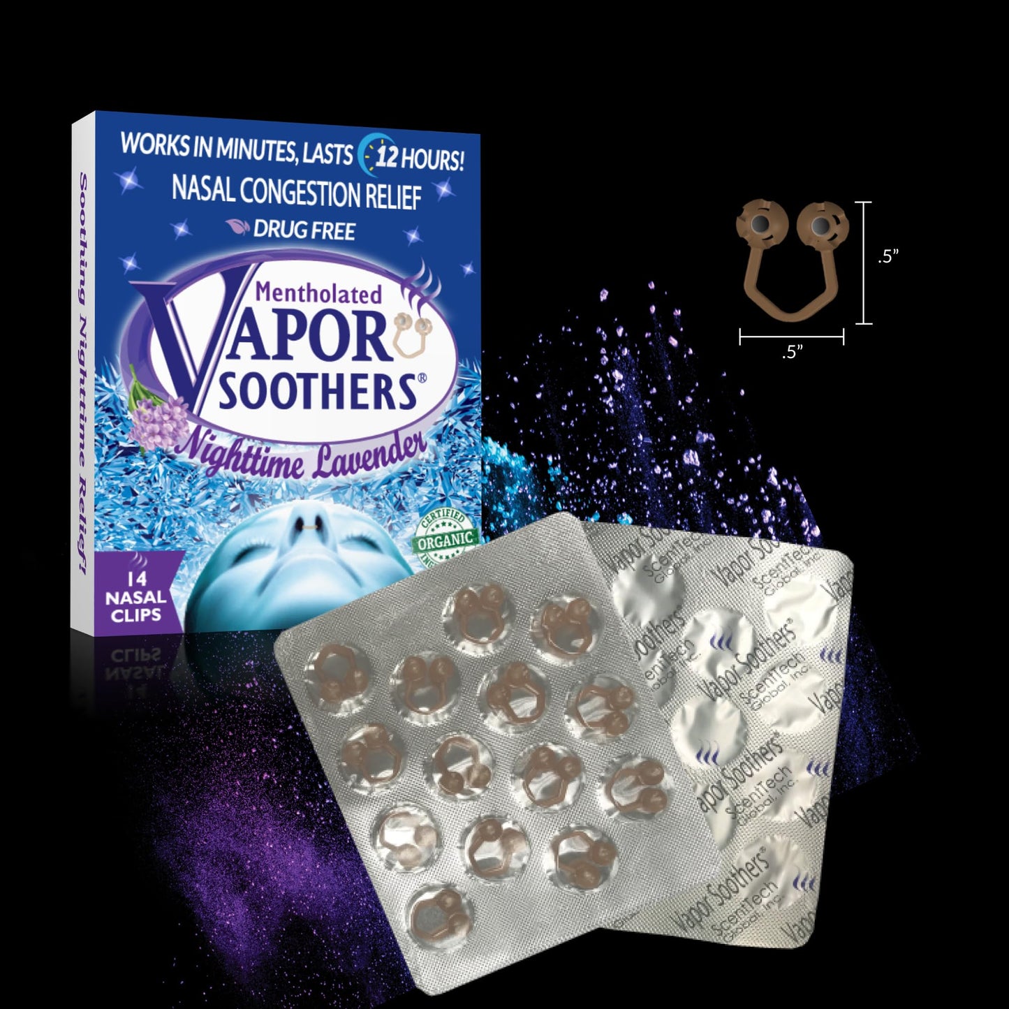 Vapor Soothers by Scenttech, Snore Reducing- Anti Snoring Aid, Nasal Dilators for Breathing, Instant Nasal Congestion Relief, Nighttime Lavender, 14 Count, Drug-Free