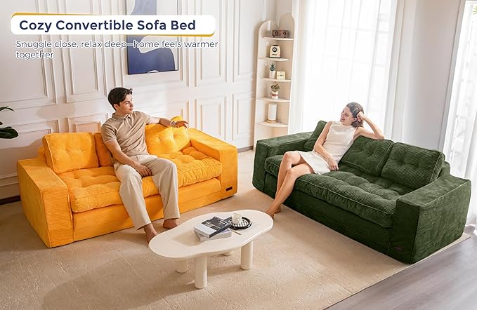 MAXYOYO Convertible Sofa Bed, Pull Out 3 Seater Sleeper Sofa, 2 in 4 Folding Couch Bed, Fold Out Floor Couch with Pillows for Living Room Bedroom Lounge, Orange