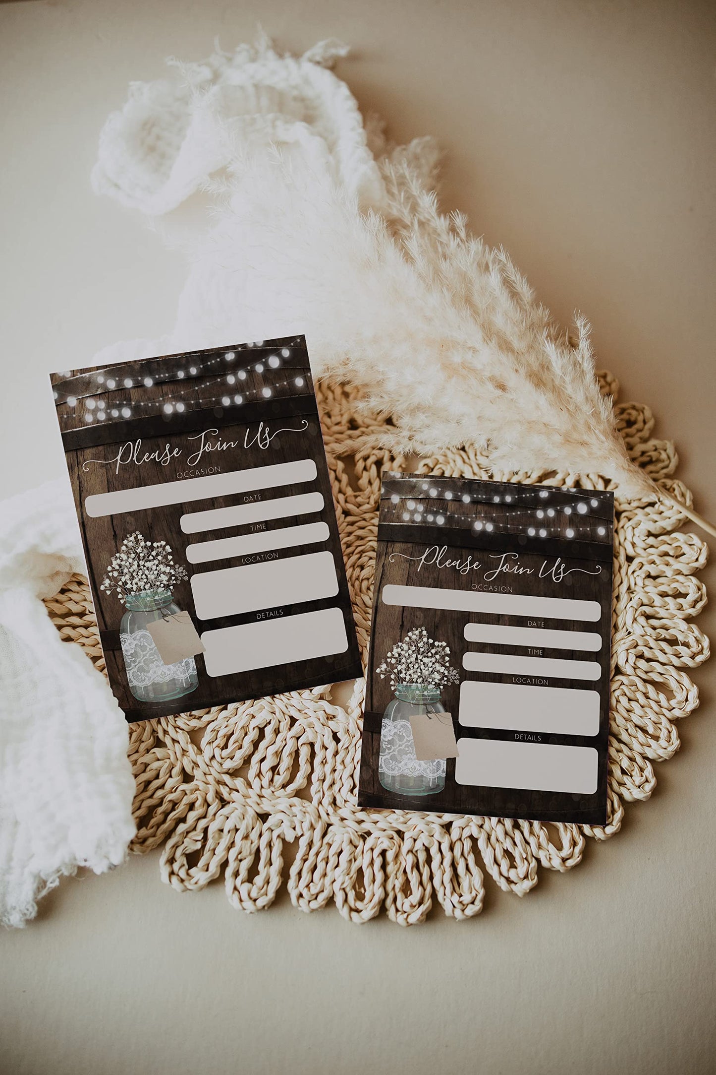 Your Main Event Prints 20 Rustic Country Wood Barrel Invitations – Fill-In Style 5x7 Invites for Wedding, Bridal Shower, Baby Shower, Birthday, Engagement, Anniversary, or Party