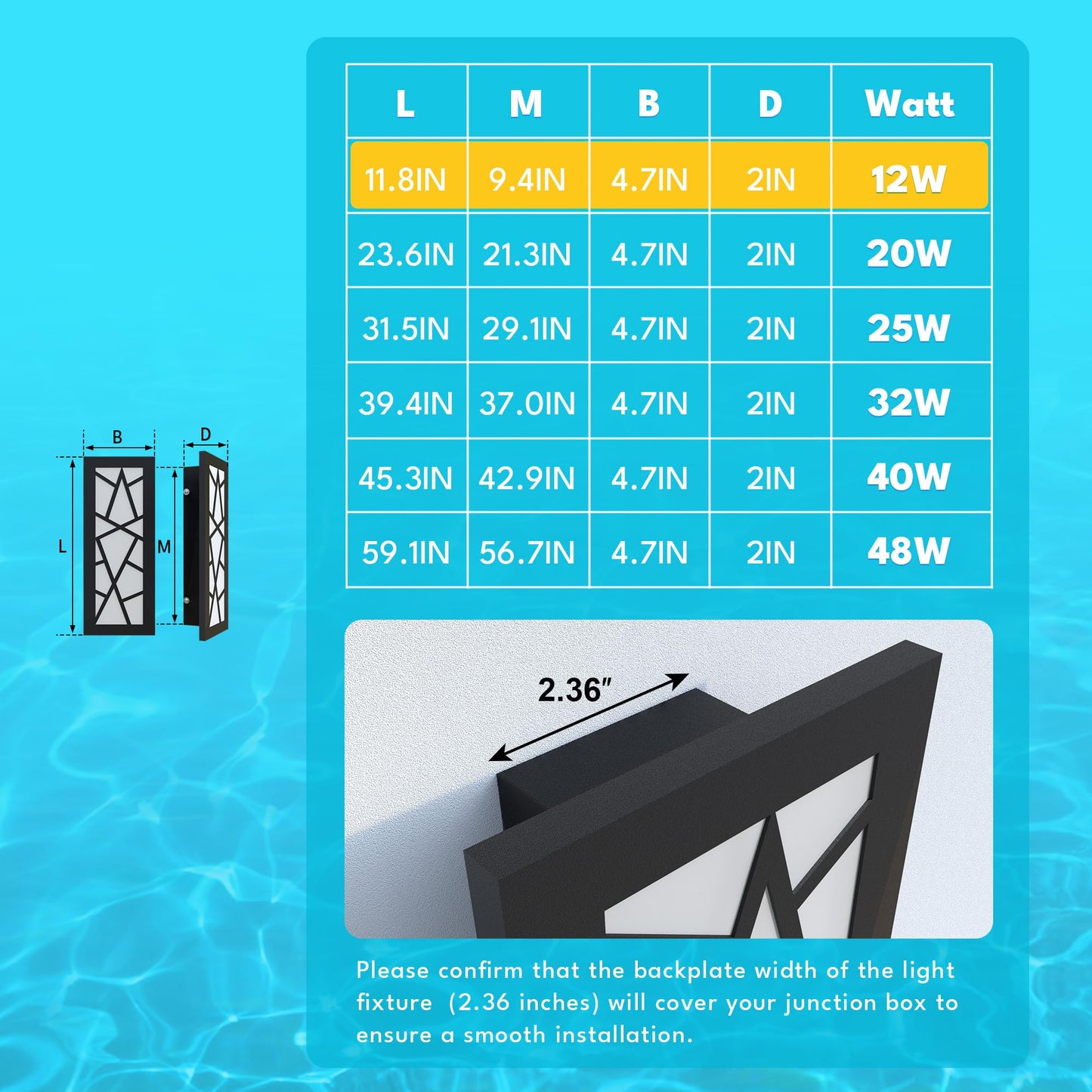 TRUWELLA Outdoor Wall Lights 11.8inch Modern Outdoor Wall Sconce LED Long Wall Sconces Black Front Porch Light Waterproof Led Wall Light IP67 3000K Exterior Lighting fixtures