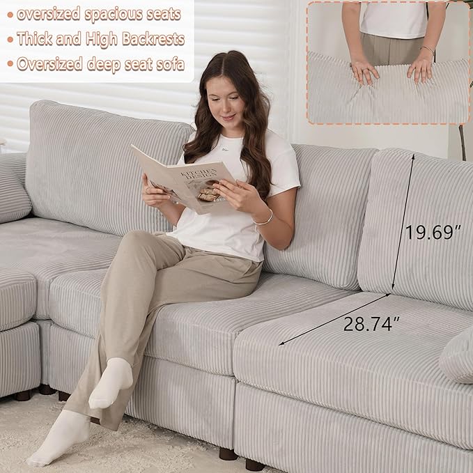 EASE MOOSE Oversized Sectional Modular Sofa,L Shape Sectional Couch with Ottoman,Deep Seat Cloud Couch for Living Room，Removable Cover
