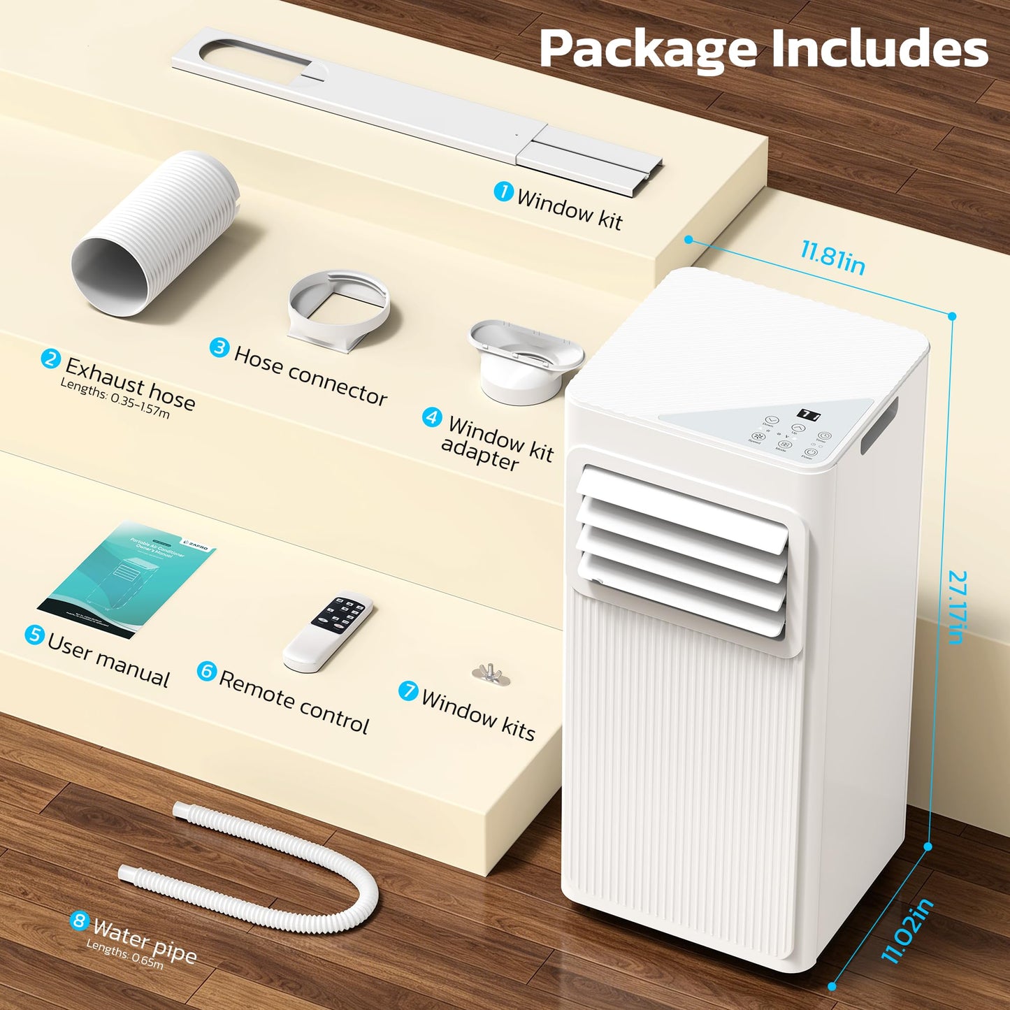 8000 BTU Portable Air Conditioners for Rooms up to 450 Sq Ft, 4 Modes Portable AC Unit with Remote Control & 24H Timer, Cool/Fan/Dry/Sleep, Installation Kits & Energy Saving for Bedroom, Apartments