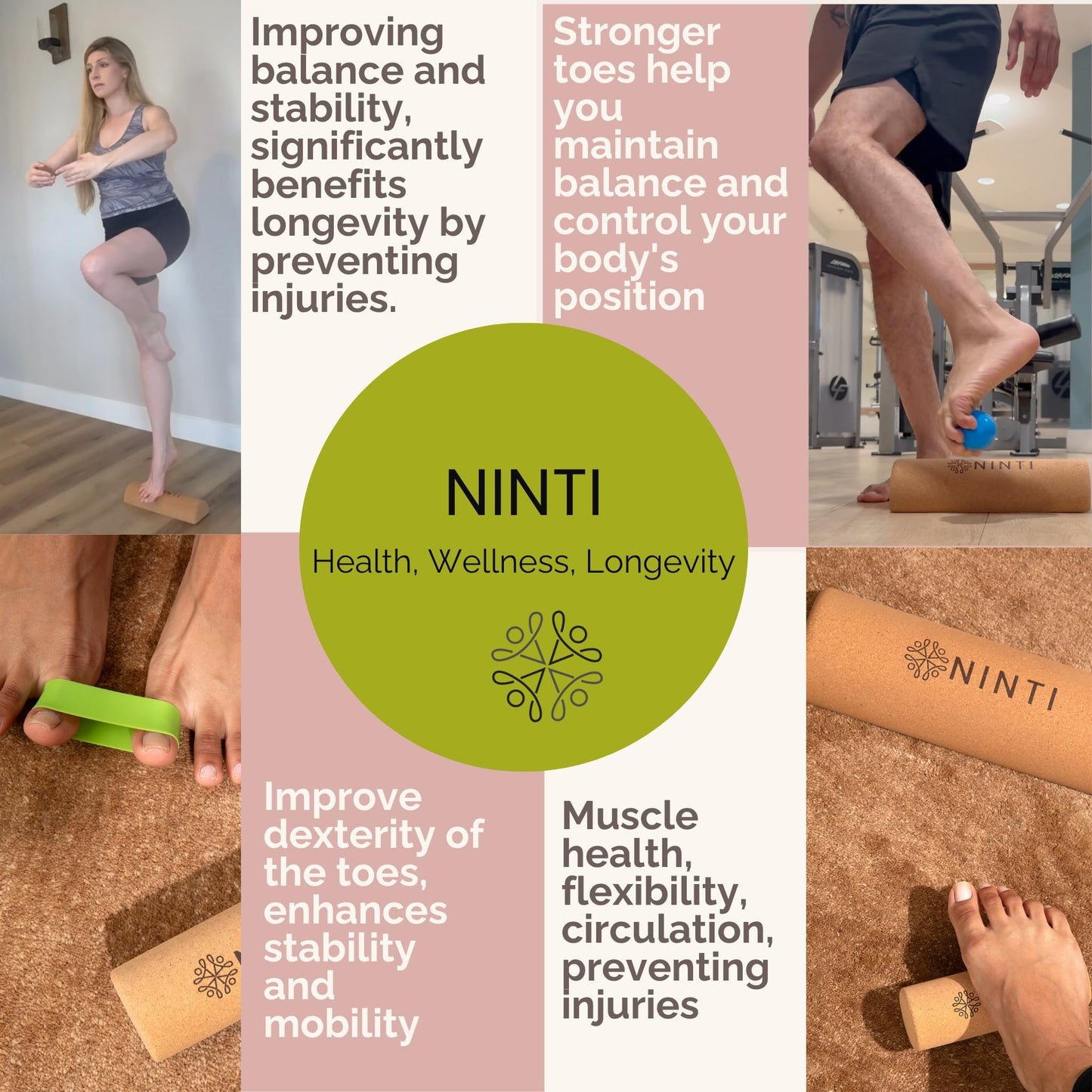 Ninti Balance Board - Premium Cork Balancing Board & Foot Strengthener for Enhanced Foot Function | Unique Design for Balance Stability & Foot Strength | Improve Mobility & Prevent Falls | Balance Trainer