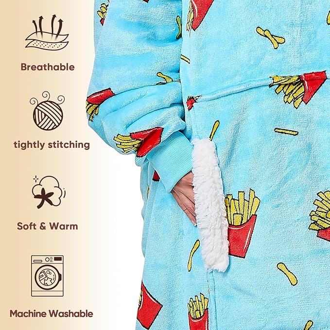 yescool Wearable Blanket Hoodie, Flannel Sherpa Fleece Blanket Sweatshirt for Adults Women Men,One Size Fits All