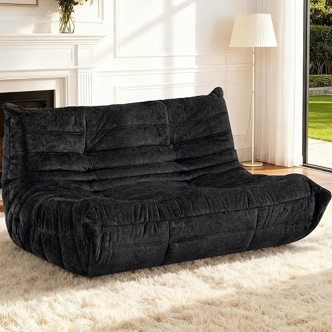 HABUTWAY Bean Bag Chair, Giant Bean Bag Chairs for Adults, Loveseat Fireside Chair, 2 Seater Lazy Bean Bag Sofa Memory Foam Couch for Living Room, Bedroom, Office (Black)