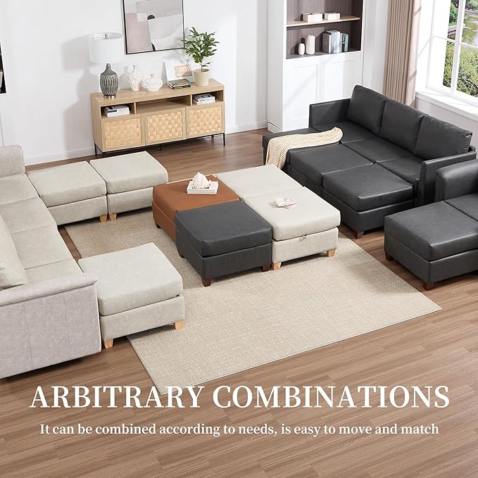 Modular Sectional Sofa,Modern U Shaped Sectional Couches for Living Room,6 Seat PU Leather Deep Seat Sectional Cloud Couch with Storage