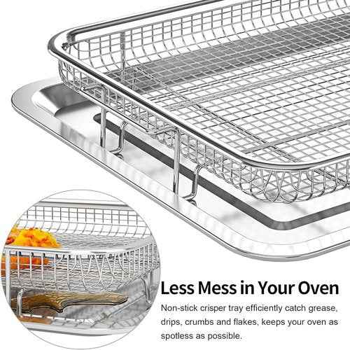 Air Fryer Basket for Oven, 3 Set Stainless Steel Oven Air Fryer Basket and Tray with 90 PCS Parchment Papers, OPENICE Air Fryer Pans and Crisper Tray - 18.7" x 12.8", 15.6" × 11.6" & 12.8" × 9.6"