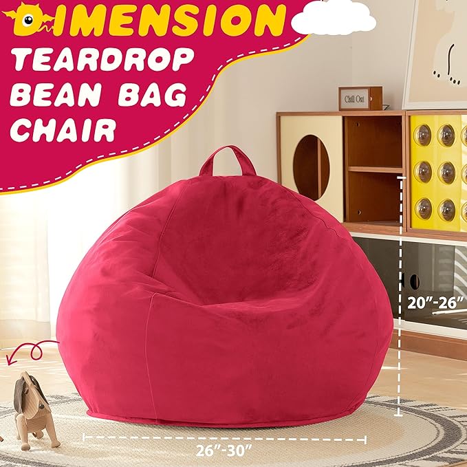 HABUTWAY 2FT Bean Bag Chair, 2' Beanbags Small Bean Bag Chairs with Filling, Teardrop Bean Bag Chair Luxurious Velvet Ultra Soft Fur with Removable Cover (Hot Pink)