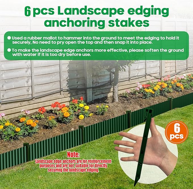 Camitlli Corrugated Metal Garden Edging,Sturdy Tall Landscape Edging Borders with 6pcs Anchor Stakes, Perfect DIY for Flower Beds, Lawn and Pathway,Tree Surrounds,Paver Edges (Green 10"×20FT)