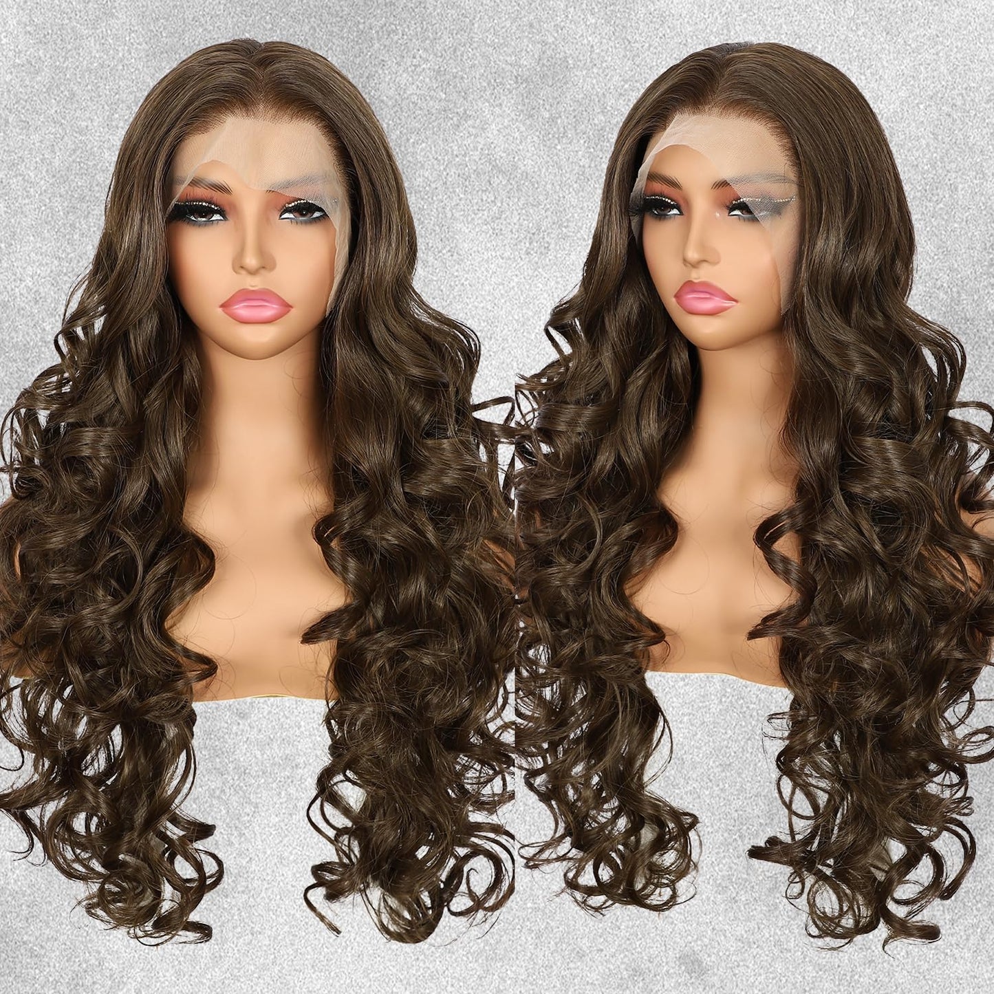 BABEHERS Chocolate Brown Lace Front Wig for Women 13x4 Long Wavy Synthetic Wigs Pre-plucked Natural Hairline Lightweight Heat Re