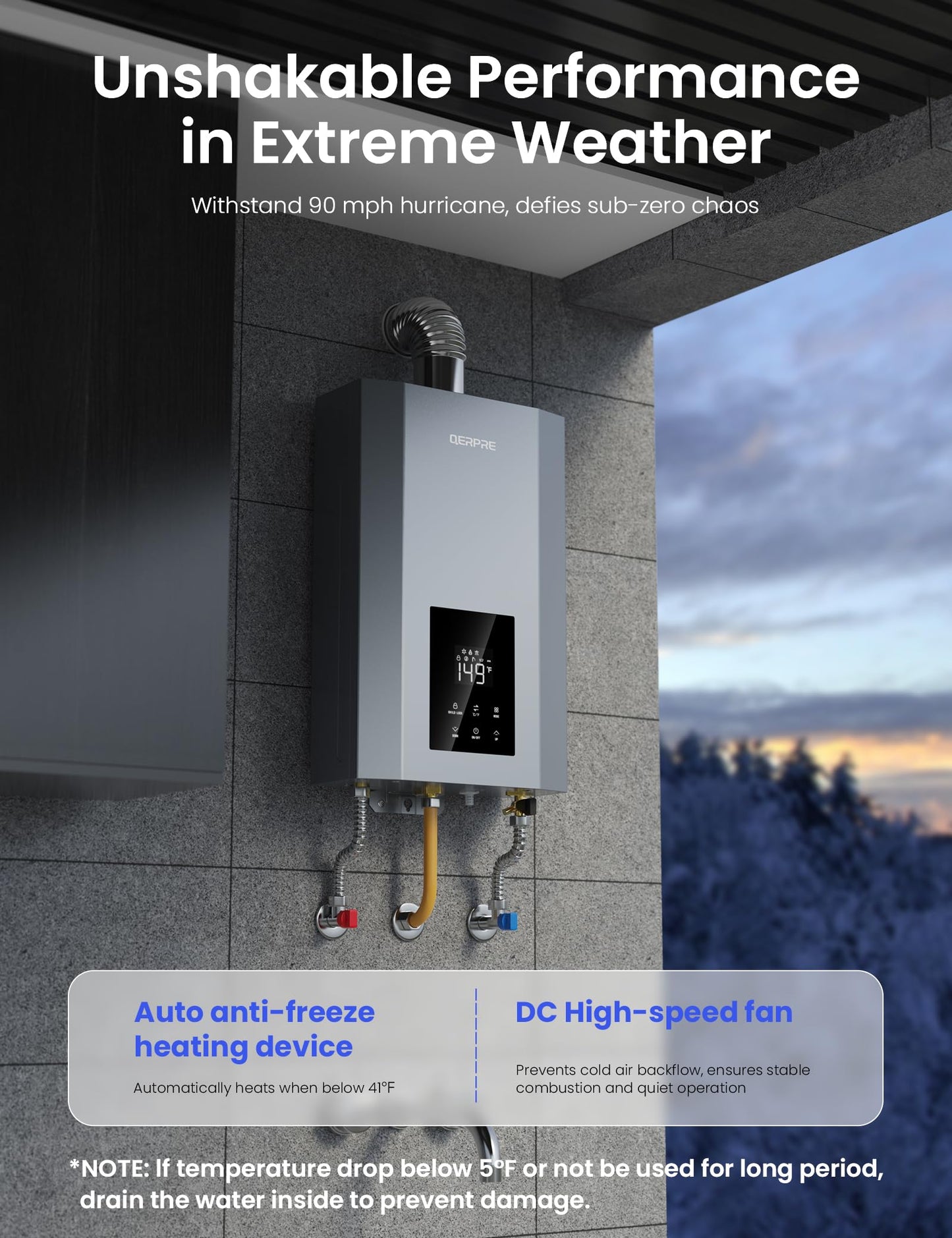 Natural Gas Tankless Water Heater, Max 3.6 GPM, 85,000 BTU Indoor Installation, On Demand Instant Hot Water Heater, 2-3 Points Whole House, Within 1℉ Stable Temp, Multi-Protection, 1/2" NPT Connector