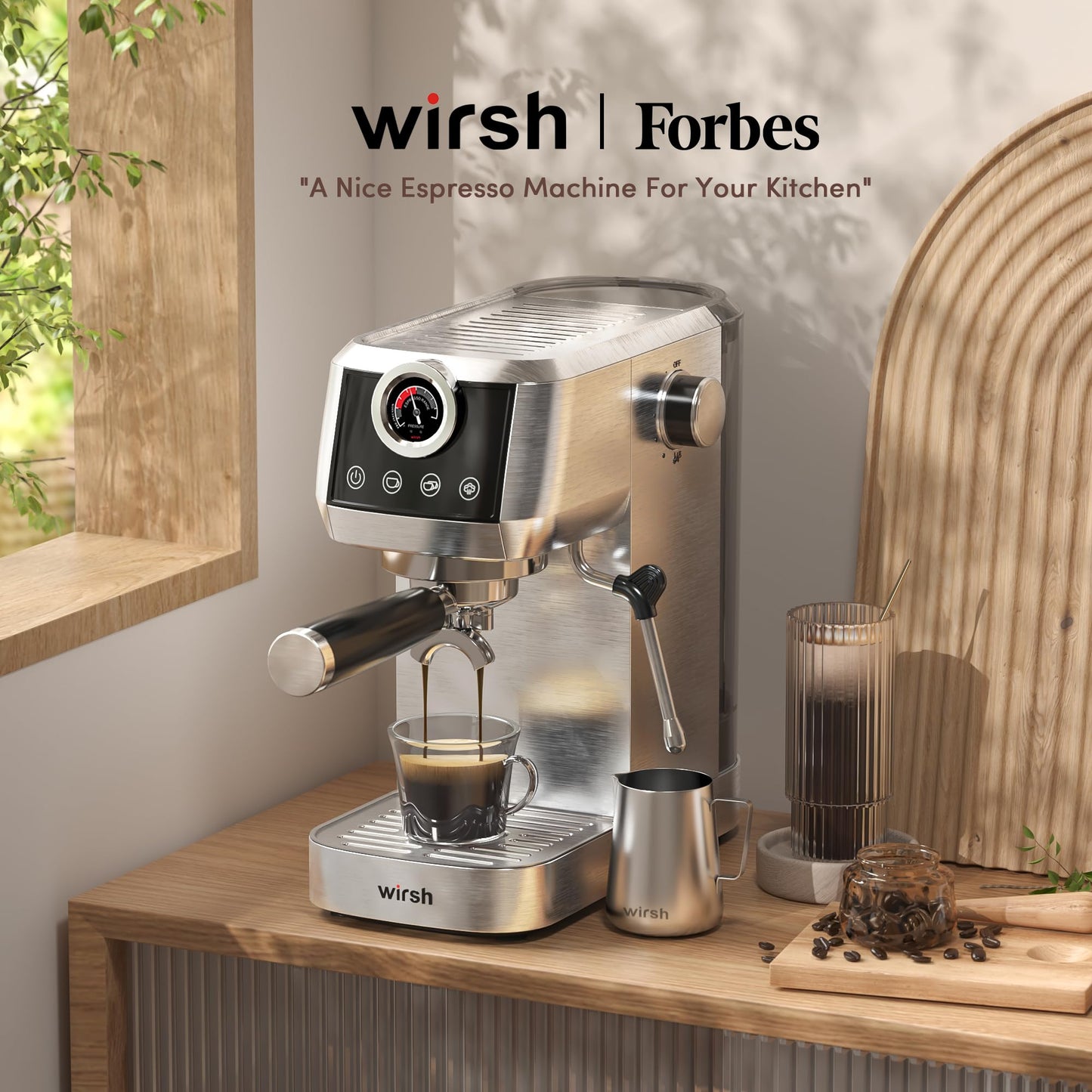 wirsh Espresso Machine,20 Bar Semi-Automatic Espresso Maker with Milk Frother Steamer&Touch Screen,Compact Stainless Steel Expresso Machine for Latte & Cappuccino,42oz Tank,UPGRADE