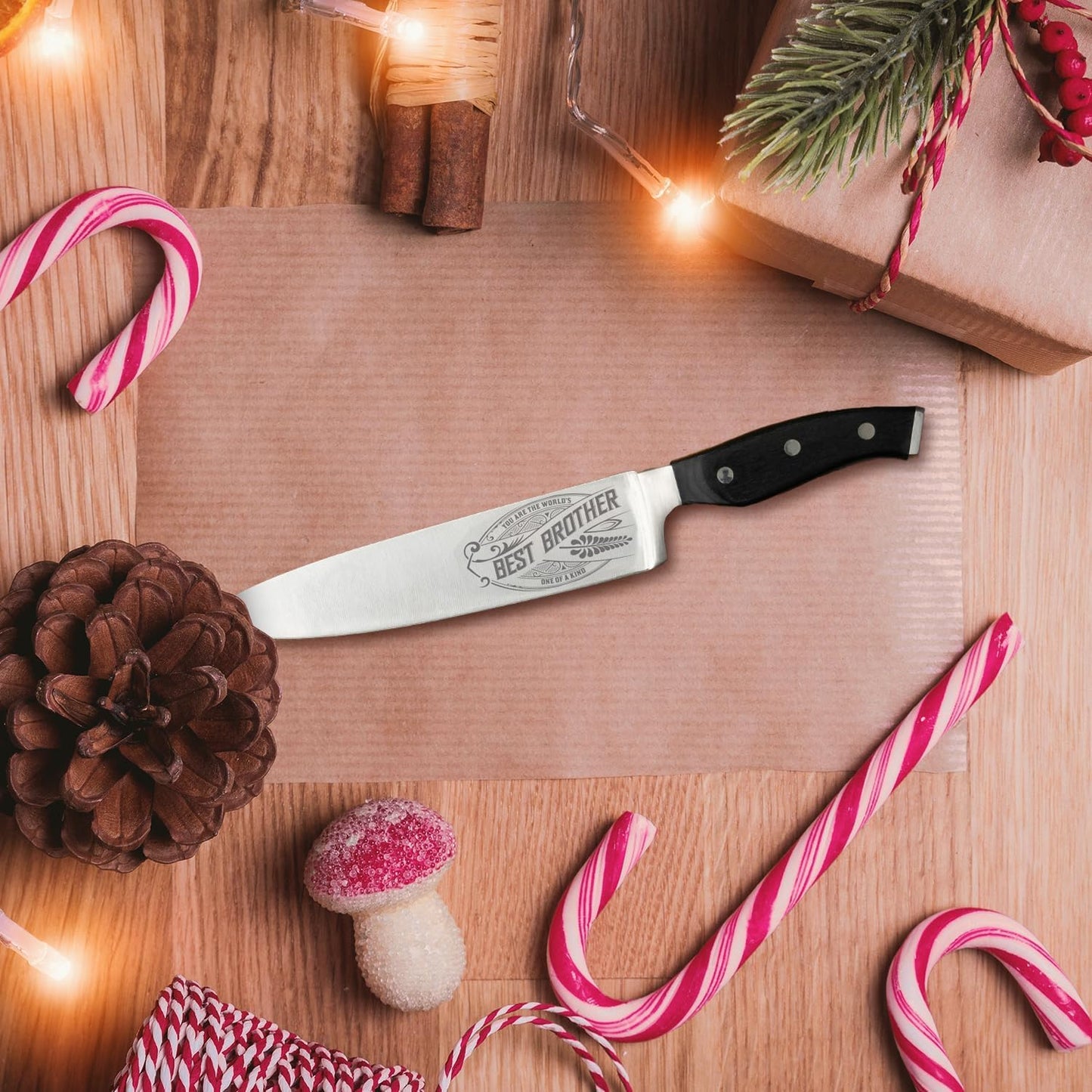 CUTLINX Premium Chef Knife Gift - Engraved BEST BROTHER - 8" Stainless Carbon Steel Kitchen Knive w/Pakka Wood Handle - Birthday, Father's Day, Christmas, Anniversary, or Housewarming Gifts