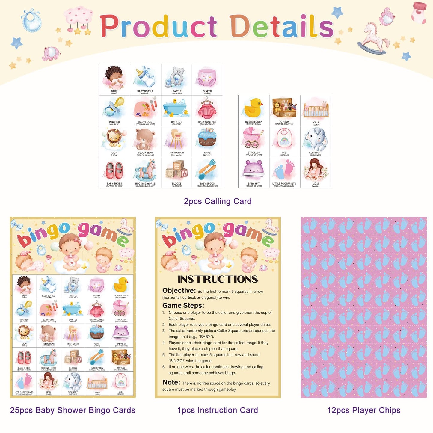 InIsaJace Bingo Cards for 24 Players, Cards Game Party Favors Decorations, Gender Reveal Party Bingo Games Bilingual Supplies