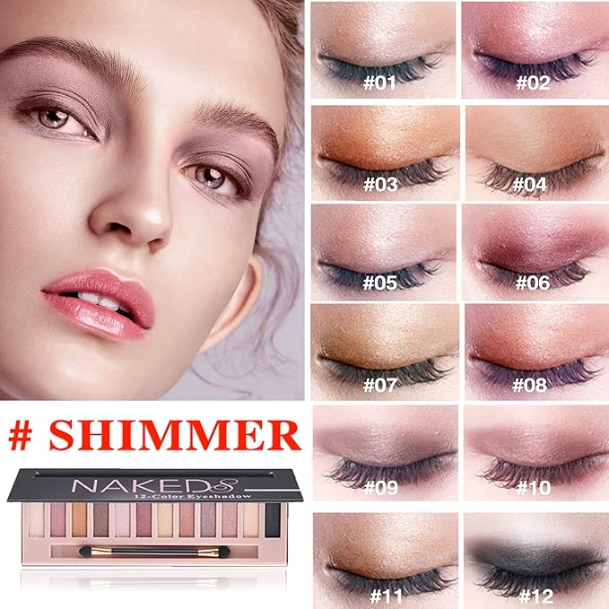12 Shades Nude Matte Eyeshadow Palette,Shimmer Naked Eyeshadow Palette,Eye Shadow Palette Natural Flash Waterproof Durable Smoked Professional Makeup Palette With Brush(Pearl)