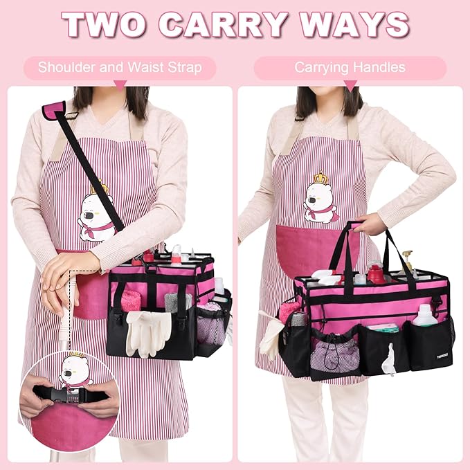 Extra-Large Cleaning Caddy With Detachable Divider And Support Board, Large Cleaning Supply Caddy With Adjustable Shoulder Strap & Waist Belt For Cleaners,Housekeepers