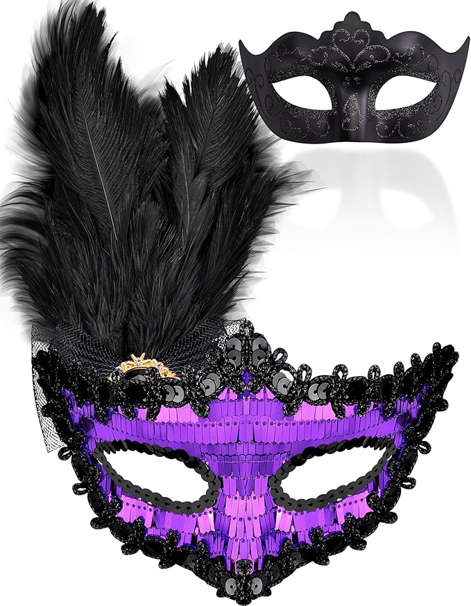 SIQUK Couple Masquerade Masks Set Venetian Party Mask Costume Mask