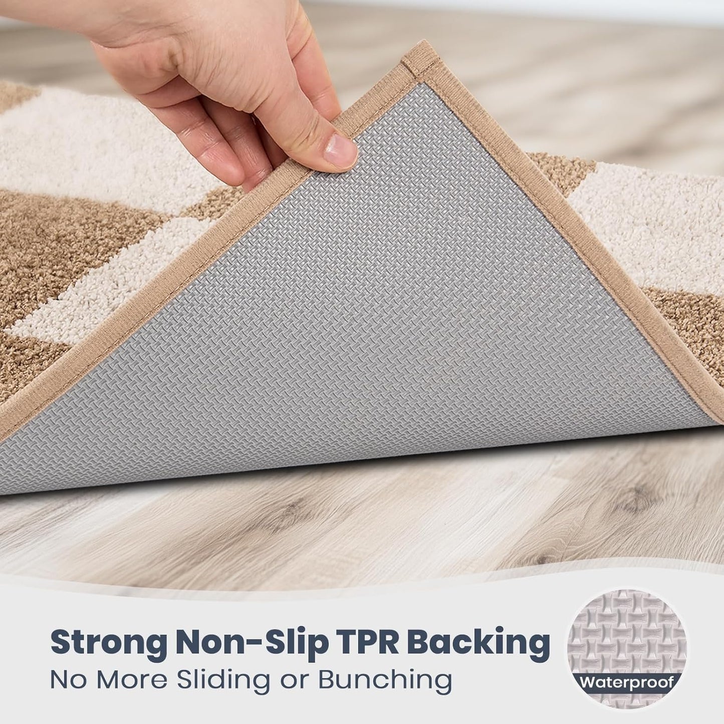 PURRUGS Bathroom Rug Non-Slip Machine Washable 30" x 60", Super Absorbent and Quick-Dry Bath Mat, Extra Soft and Plush Bath Rug for Shower, Bathtub and Sink, Beige & Grayish Brown