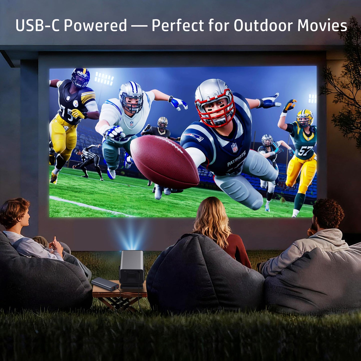 HP MC475 Official Licensed App Native 1080P Full HD Mini Projector with WiFi & Bluetooth, Portable Projector 4K Support, Auto Focus, Short Throw Smart Movie Projector for Outdoor & Bedroom