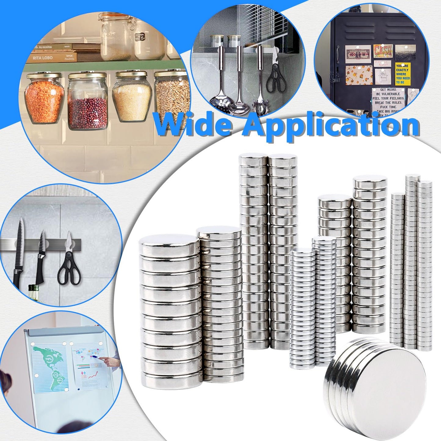 255PCS Small Strong Magnet, Neodymium Disc Magnets Heavy Duty,7 Different Sizes,Rare Earth Magnets Round Small Refrigerator Magnet for Crafts Whiteboard Kitchen, Office, Miniatures School