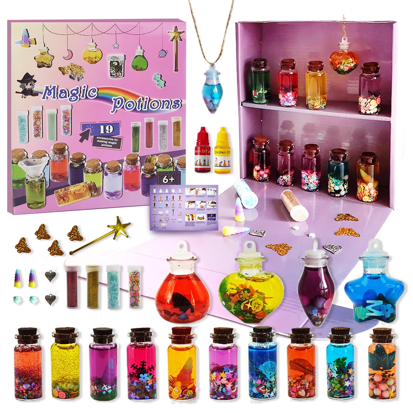 DemoAbejas Fairy Mixies Potions Set with Magic for Kids, DIY 19 Bottles Mixies Potions for Christmas, Creativity‌ Art Craft Toy for Girls, Fun Birthday Gift Toys for Girl 6 7 8 9 10