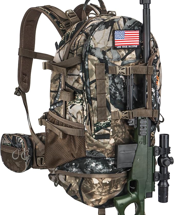 YVLEEN Hunting Backpack, Durable Camo Hunting Packs for Men, Large Capacity Hunting Day Pack for Rifle Bow Gun