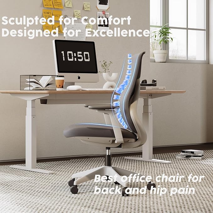 Ergonomic Office Chair Seat Depth Adjustable, Home Office Desk Chair with 3D Armrest, Mesh Office Chairs with Tilt Recline Lock,Thickened Soft Cushion, SGS Certified Gas Lift for Long Hours(Black)