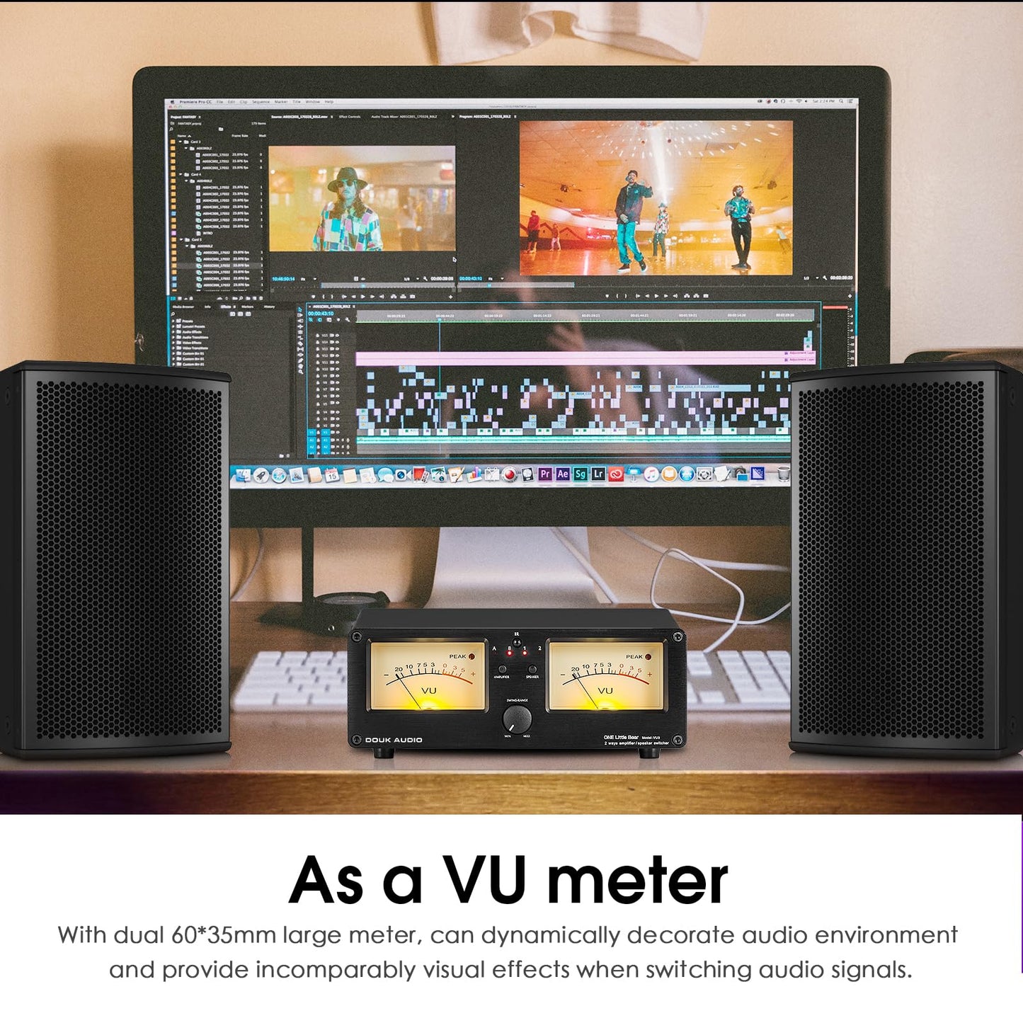 Douk Audio Vu3 Dual Analog Vu Meter, 2-Way Amplifier/Speaker Switch, Audio Switcher Box With Db Panel Display