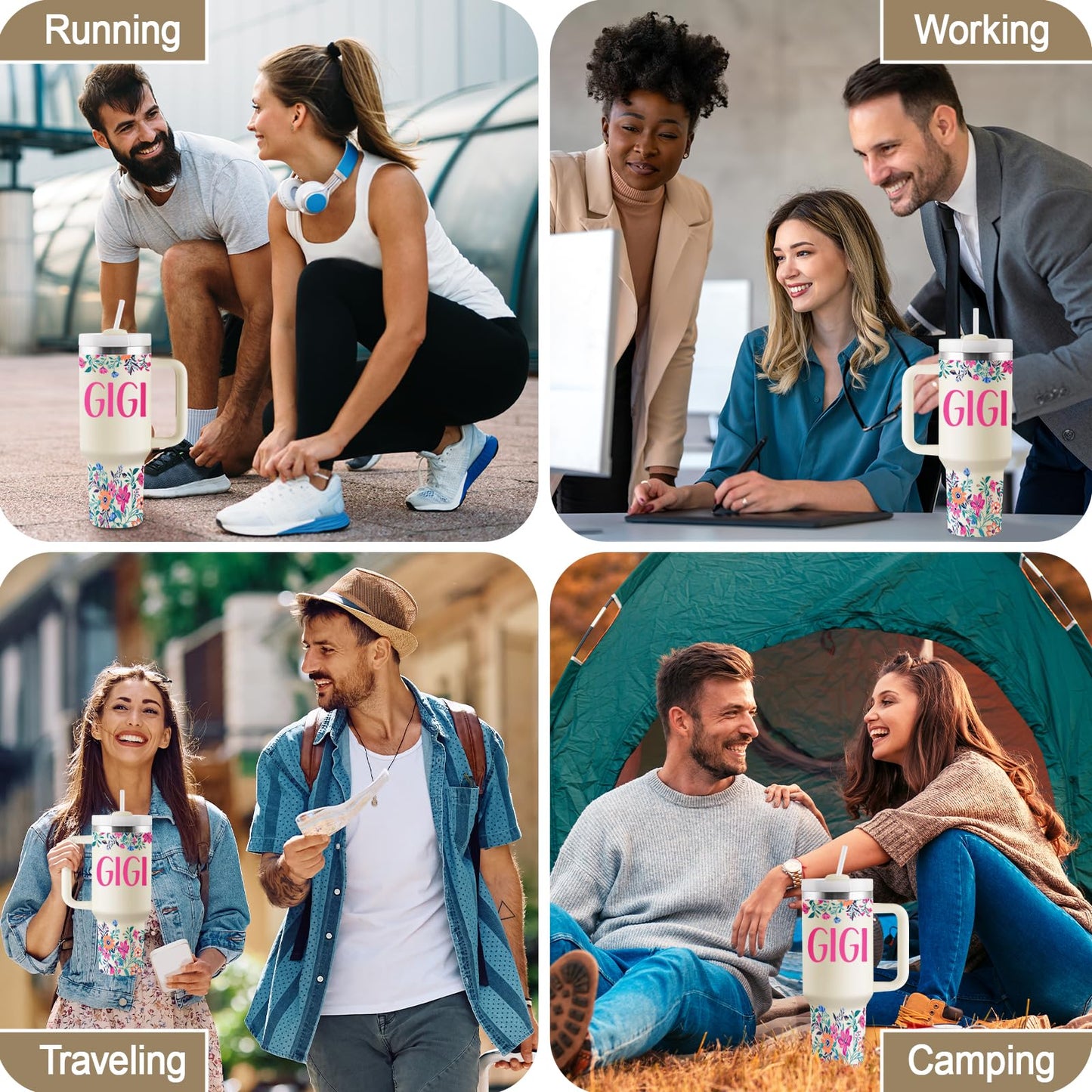 ROSTANTEN Gigi Gifts for Grandma Birthday Gifts for Gigi from Granddaughter Grandchildren Grandkids Grandma Mothers Day Christmas Gift 40oz Travel Cup Insulated Tumbler with Lid & Straw