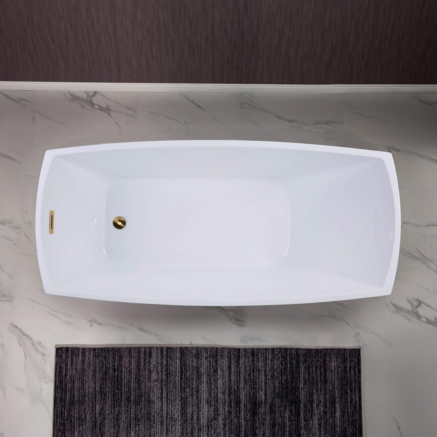 WOODBRIDGE 67" Acrylic Freestanding Bathtub Contemporary Soaking Tub with Brushed Gold Overflow and Drain,White
